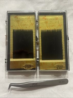 Vetus Professional Eyelash Tweezers & Premium Natural Soft Eyelashes 10 & 12mm